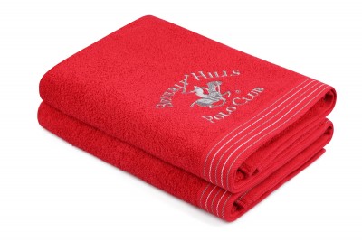 Set 2 prosoape baie din bumbac, Beverly Hills Polo Club 405 Rosu, 70 x 140 cm