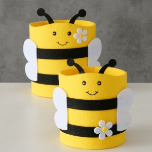 Set 2 saculeti decorativi din pazla, Beedie Galben / Negru, Ø14xH20 cm / Ø11xH16 cm