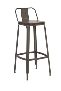 Set 2 scaune de bar din lemn de ulm si metal Harlem-B Natural / Gri inchis, l41xA41xH95 cm