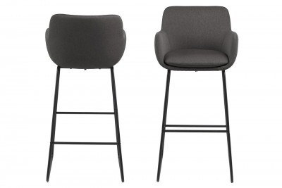Set 2 scaune de bar tapitate cu stofa si picioare metalice Lisa Gri Inchis / Negru, l52xA53xH100 cm