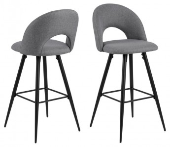 Set 2 scaune de bar tapitate cu stofa si picioare metalice Ayla Gri deschis / Negru, l45xA55xH105 cm