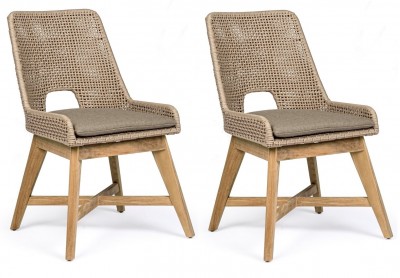 Set 2 scaune de terasa din metal si lemn de tec, Hesperia Grej / Natural, l50xA68xH86 cm