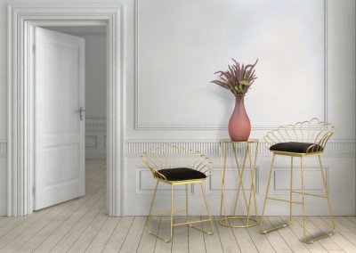 Set 2 scaune din metal, tapitate cu stofa Flower Negru / Auriu, l57xA52xH94 / l56xA48xH72,5 cm