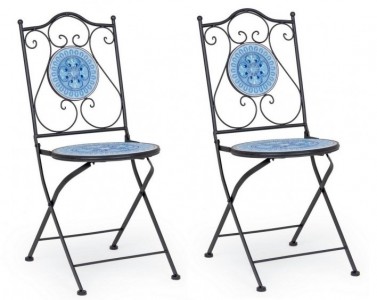 Set 2 scaune pliabile de gradina / terasa din ceramica si metal Bisanzio Albastru / Negru, l39xA47xH92 cm