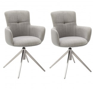 Set 2 scaune rotative tapitate cu stofa si picioare metalice, Mecana Gri / Crom, l60xA64x87 cm