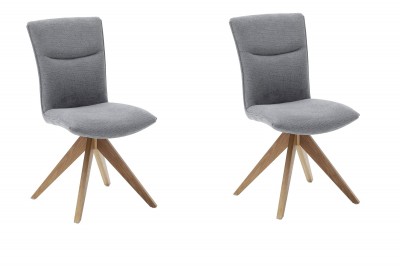Set 2 scaune rotative tapitate cu stofa si picioare din lemn, Odense Gri / Stejar, l50xA66x93 cm