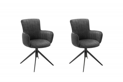 Set 2 scaune rotative tapitate cu stofa si picioare metalice, Denia Antracit / Negru, l60xA64x87 cm