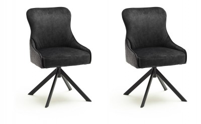 Set 2 scaune rotative tapitate cu stofa si picioare metalice, Sheffield A Oval, Antracit / Negru, l53xA64xH88 cm