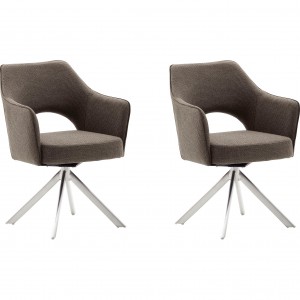 Set 2 scaune rotative tapitate cu stofa si picioare metalice, Tonala Capuccino / Crom, l64xA61xH85 cm