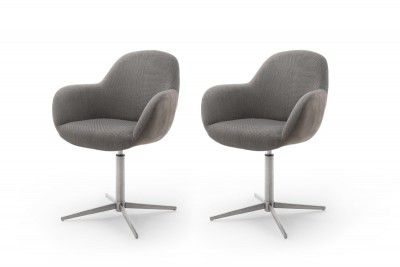 Set 2 scaune rotative tapitate cu stofa si piele ecologica, cu picioare metalice, Melrose Capuccino / Crom, l64xA64xH88 cm