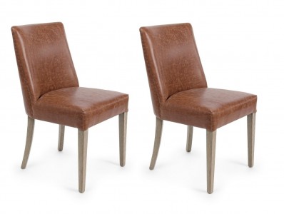 Set 2 scaune tapitate cu piele ecologica si picioare din lemn Beatriz Vintage Maro / Natural, l48xA57xH88 cm