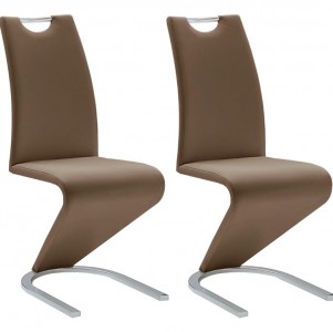 Set 2 scaune tapitate cu piele ecologica si picioare metalice, Amado Maro / Crom, l45xA62xH102 cm