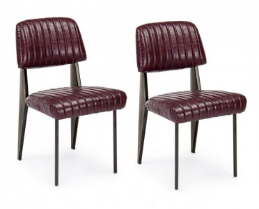 Set 2 scaune tapitate cu piele ecologica si picioare metalice Nelly A Bordeaux / Negru l60xA59xH84 cm