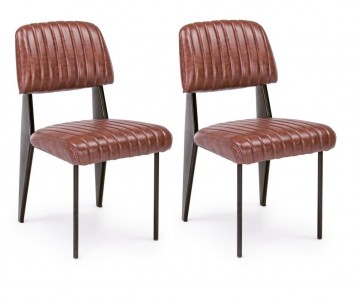 Set 2 scaune tapitate cu piele ecologica si picioare metalice Nelly A Caramiziu / Negru l60xA59xH84 cm