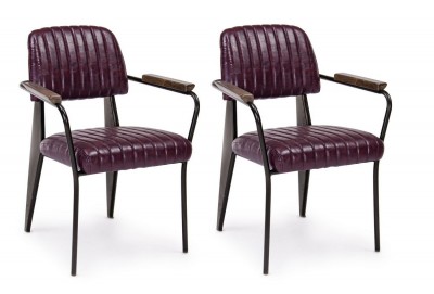 Set 2 scaune tapitate cu piele ecologica si picioare metalice Nelly Plus Bordeaux / Negru l60xA63xH84 cm