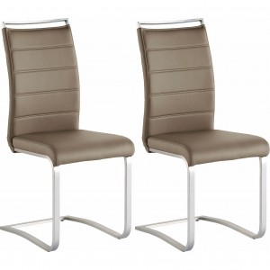 Set 2 scaune tapitate cu piele ecologica si picioare metalice, Pescara Capuccino / Crom, l42xA56xH102 cm