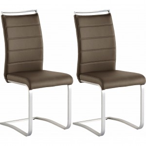 Set 2 scaune tapitate cu piele ecologica si picioare metalice, Pescara Maro / Crom, l42xA56xH102 cm