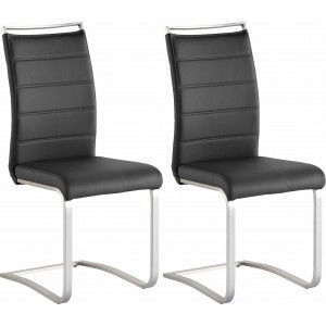 Set 2 scaune tapitate cu piele ecologica si picioare metalice, Pescara Negru / Crom, l42xA56xH102 cm