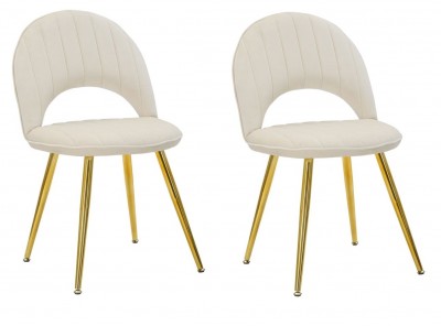 Set 2 scaune tapitate cu stofa, cu picioare din metal, Flex Velvet Crem / Auriu, l52xA48xH78 cm