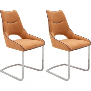 Set 2 scaune tapitate cu stofa, cu picioare metalice Aldrina Curry / Crom, l53xA62xH96 cm