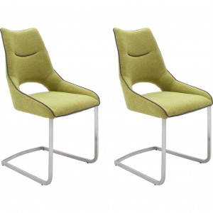 Set 2 scaune tapitate cu stofa, cu picioare metalice Aldrina Fistic / Crom, l53xA62xH96 cm