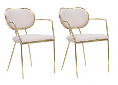 Set 2 scaune tapitate cu stofa, cu picioare metalice Thin Velvet Rose / Auriu, l54xA57xH76 cm