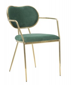 Set 2 scaune tapitate cu stofa, cu picioare metalice Thin Verde / Auriu, l54xA57xH76 cm