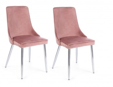 Set 2 scaune tapitate cu stofa si picioare metalice Corinna Velvet Roz / Crom, l44xA55xH86 cm