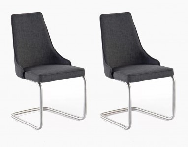 Set 2 scaune tapitate cu stofa si picioare metalice, Elara Swing B Gri / Crom, l58xA50xH90 cm