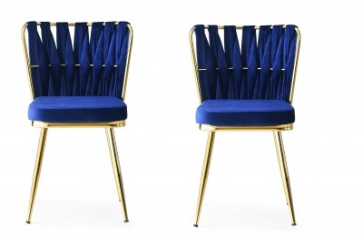 Set 2 scaune tapitate cu stofa si picioare metalice, Kusa 142 Velvet Bleumarin / Auriu, l43xA43xH82 cm