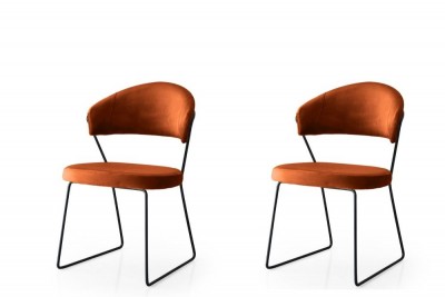 Set 2 scaune tapitate cu stofa si picioare metalice, MN - 887 V2 Velvet Caramiziu / Negru, l56xA53xH75 cm