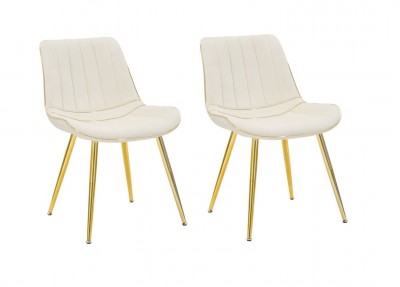 Set 2 scaune tapitate cu stofa si picioare metalice Paris Velvet Crem / Auriu, l51xA59xH79 cm