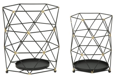 Set 2 suporturi metalice pentru lumanari Bright Negru, Ø23xH26 / Ø18xH25 cm