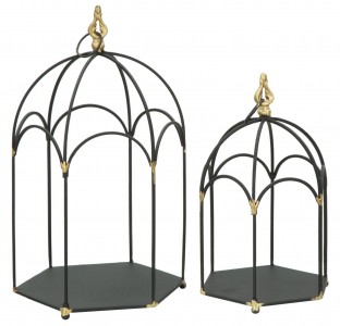 Set 2 suporturi metalice pentru lumanari Gabbietta Negru, Ø26xH43 / Ø21xH35 cm