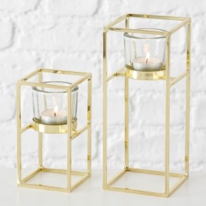 Set 2 suporturi metalice pentru lumanari Tomba Auriu, l9xA9xH23 cm / l8xA8x15 cm