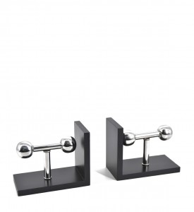 Set 2 suporturi pentru carti, din aluminiu si MDF, Prince 2 Crom / Negru, l40xA10xH15 cm