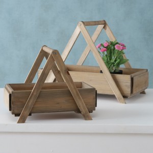 Set 2 suporturi pentru ghivece din lemn Billund Natural, l55xA30xH40 cm / l38xA23xH30 cm