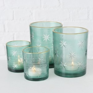 Set 2 suporturi pentru lumanari, din sticla Salvia Verde, Modele Asortate, Ø7xH8 cm / Ø10xH12 cm