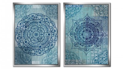 Set 2 tablouri pe metal striat argintiu Meditation for Balance