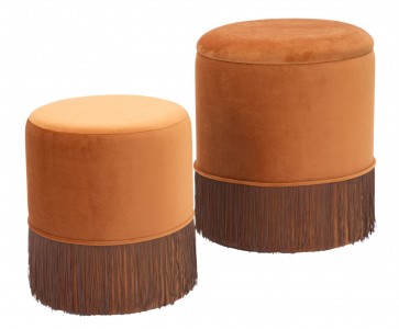 Set 2 taburete tapitate cu stofa Lines Caramiziu, Ø35xH42 cm / Ø30xH32 cm