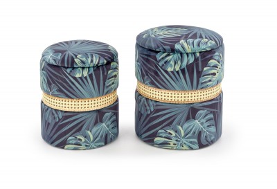 Set 2 taburete tapitate cu stofa si spatiu de depozitare Conwal Multicolor, Ø44xH38 / Ø36xH32 cm