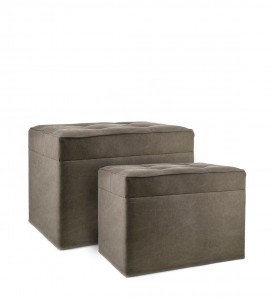 Set 2 taburete tapitate cu stofa si spatiu de depozitare Roma Grej, l60xA42xH42 cm / l52xA34xH35 cm