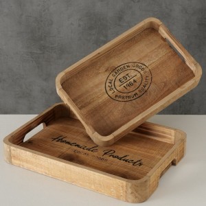 Set 2 tavi decorative din lemn de brad Gardela Natural, L35xl24xH4,5 cm / L30xl25xH4 cm