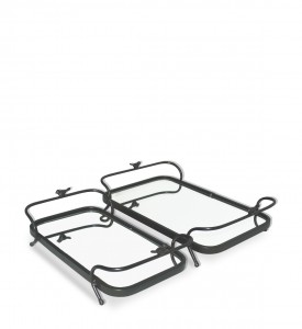 Set 2 tavi decorative din metal si sticla, Birds S2 Negru, L45xl32xH13 cm / L40xl25xH12 cm