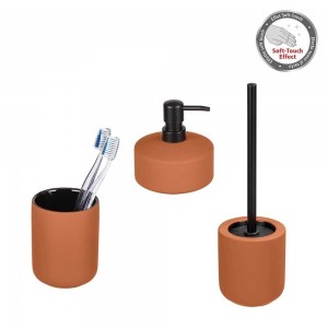 Set 3 accesorii pentru baie, din ceramica, Avellino Caramiziu