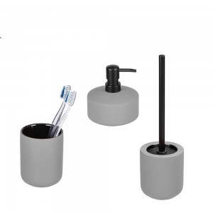 Set 3 accesorii pentru baie, din ceramica, Avellino Gri
