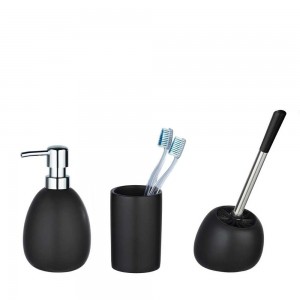 Set 3 accesorii pentru baie, din ceramica, Polaris Negru Mat