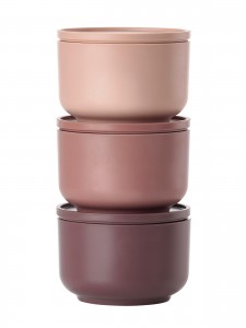 Set 3 boluri cu capac Peili Ø 9 cm, Nude, Siena Red, Plum, Zone