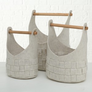 Set 3 cosuri pentru depozitare din pasla Basket Cui Bej, L35xl27xH50 cm / L30xl24xH45 cm / L25xl18xH39 cm