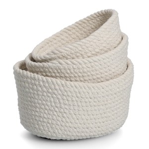 Set 3 cosuri pentru depozitare si organizare, din bumbac, Storage 3S Oval Bej, L24xl16xH12 / L19xl14xH10 / L16xl10xH7 cm